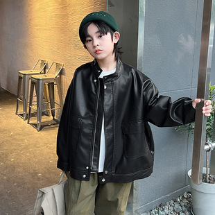 Boys' Leather Coat Autumn 2024 Korean Fashion Leather Coat Big Children's Autumn Fashion Handsome Leather Coat
