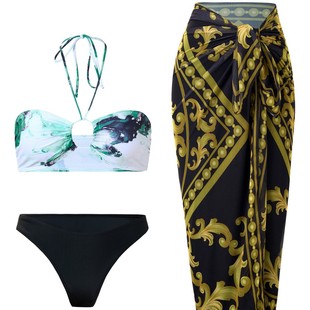 Европейский и американский новый сексуальный bikini из трех частей юбка купальник бикини сплошной цветной купальник