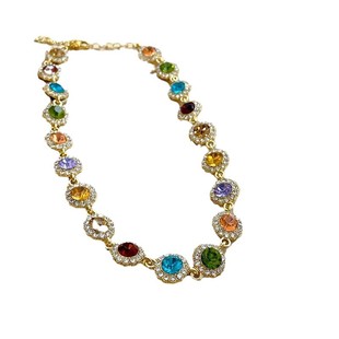 European and American trend colorful round inlaid rhinestone clavicle chain retro court style temperament personality niche all-match necklace women