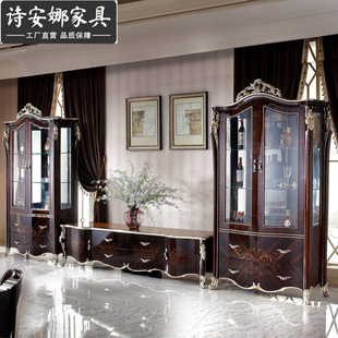 Modern Neo-classical TV Cabinet European Style Solid Wood Hand-carved Floor Cabinet High-end Room Furniture Audiovisual Cabinet