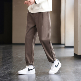 2025 Autumn and Winter New Thick Woolen Casual Pants Semi-elastic Light Luxury Tapered Men's Pants