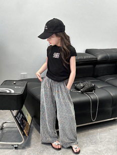 2025 New American Summer Mid-sized Girls Trendy Western Korean Style Kids Casual Wide Leg Pants Casual Trousers Trousers
