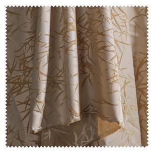 Golden apricot/black gray bamboo branch floral silk jacquard bamboo leaf national style cheongsam horse face skirt clothing designer fabric