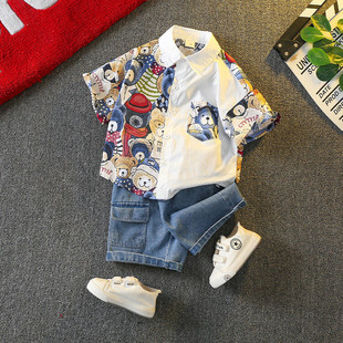 Boys Summer Children's suit 2025 New Summer Wear Korean Style Duffy Handsome Boys Children's Wear Fried Street Short-sleeved Shirt Trendy