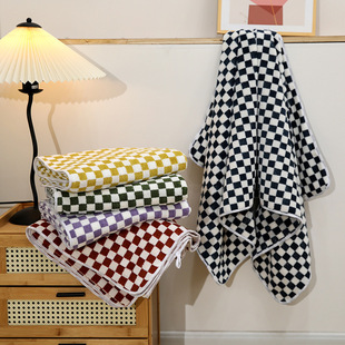Houndstooth cotton bath towel vintage checkerboard beach towel long-staple cotton household super soft absorbent bath face towel