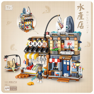 LOZ Li Chi Mini Маленькое здание на гранулах Японский вид на улицу Izakaya Творческая сборка ручной работы Модель здания Подарок