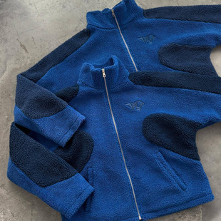 Europe and the United States cross-border fashion brand men and women autumn and winter new fashion warm lamb fleece personalized color matching cardigan zipper coat