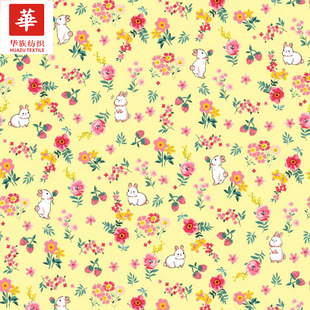 40s cotton digital printed cloth fresh rabbit cartoon children's clothing dress doll cloth in stock wholesale