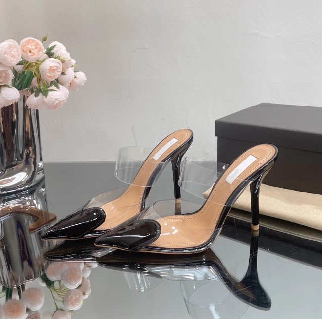 Transparent Sandals for Women 2026 Spring and Summer New Fairy Style Pointed Toe Stiletto Heart-Shaped High Heels Sexy Closed-Toe Mules