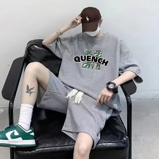 Simple Five-point Sleeve Fashionable Popular All-match Ins Elegant Men's Five-point Pants New Summer T-shirt Casual suit Art