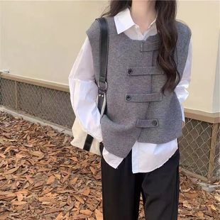 Autumn Trendy Irregular Vest 2024 Autumn Autumn Design Sense Niche Western Style Sleeveless Waistcoat Cardigan Top