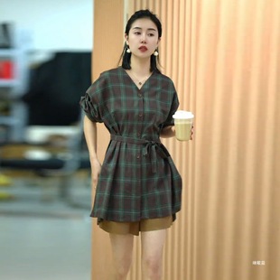 Literary Fan Casual Long-sleeved Shirt Women's 2025 Autumn New plus size Belly Covering Loose V-neck Slim Plaid Top