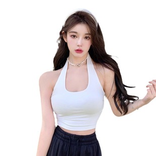 Cross-border Fashion Sexy Tight Inner Base Shirt Sleeveless Short Spice Girl Top Hanging Neck Sling Small Vest Women's Summer