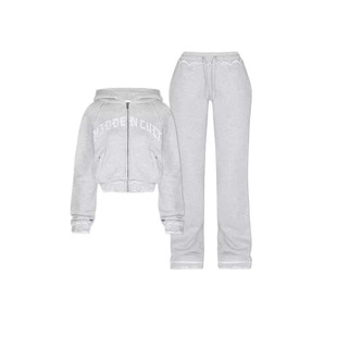 Cross-border American-style Casual Slimming Short Hooded Sweatshirt Jacket Top High Waist Fashion Trendy Trousers suit