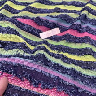 National tide tassel colorful striped jacquard Denim wash fabric pants coat clothing luggage fabric manufacturers wholesale