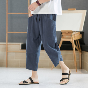 2025 Men's Capri Pants Summer Thin Linen Shorts Men's Casual plus size Loose Turnip Pants Beach Pants