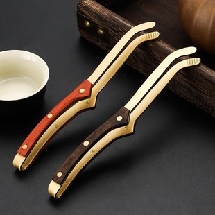 Copper Wood Tea Tray Clip Stainless Steel Clip Tea Cup Copper Tea Tweezers Tea Set Accessories High-grade Solid Wood Tea Clip Tea Knife