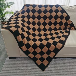 Half Fleece Checkerboard Blanket Knitted Jacquard Black and White Blanket Flannel Blanket Sofa Blanket Full Cover Blanket Blanket