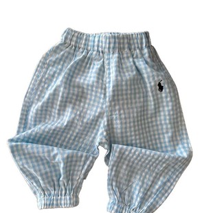 Lime Children's Anti-mosquito Pants 2025 Summer New Boys and Girls Striped Plaid Trousers Baby's Embroidered Leg Casual