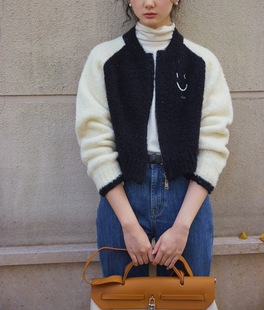Nicepeople Winki Smiley Retro Wool Loop Fluffy Zipper Knitted Cardigan Sweater