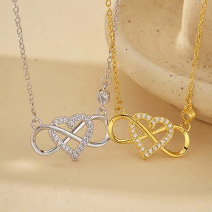 S925 Sterling Silver Unlimited Love Necklace Women's All-match Korean Style Light Luxury Love Heart Pendant Niche Design Clavicle Chain