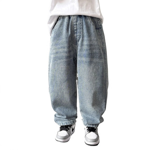 Haima's 2025 Spring New Boys' Washed White Jeans Retro Trendy Long Pants Children's Wear Big Boy