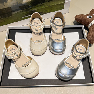 Girls Fashion Elegant Pearl Baotou Sandals 2025 Spring and Summer New Soft-soled Princess Shoes Performance Shoes All-match Leather Shoes
