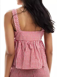 European and American Cross-border 2024 New Amazon Bow Plaid Fashion Lace-up Sling Top Pleated Ruffled