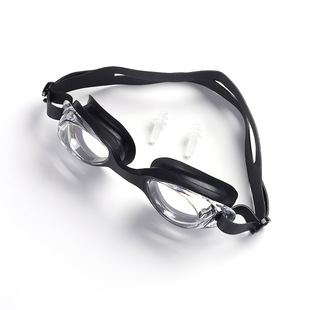 Wholesale adult children universal swimming goggles pc flat light waterproof silicone HD transparent comfort with earplugs adjustable