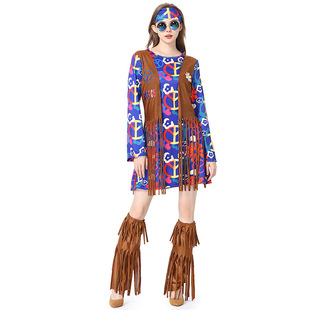 New foreign trade style cos clothing hip hop singer clothing European and American retro printed hippies dress sets