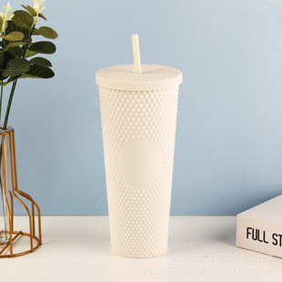 Factory new double-layer plastic cup coffee suction cup ins corn cup large capacity 710ml stick durian Cup