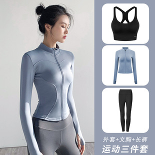 Fitness Coat Women's Autumn and Winter 2024 New Slim-fit Quick-drying Top Long-sleeved Running Sports Training Yoga Clothes suit