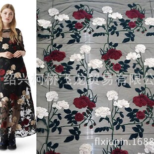 Rose Mesh Embroidery Fabric Multicolor Color Embroidery Full-width Fashion Wedding Dress Dress Fabric Milk Silk Embroidery