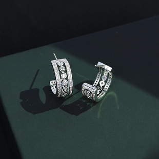 Retro High-grade Round Earrings Earrings Artistic Sense s925 Silver Needle Fashion All-match Elegant Full Earrings for Women
