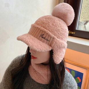 Korean style women's hat autumn and winter rabbit fur peaked cap cycling warm hat casual all-match winter ear protection knitted wool hat