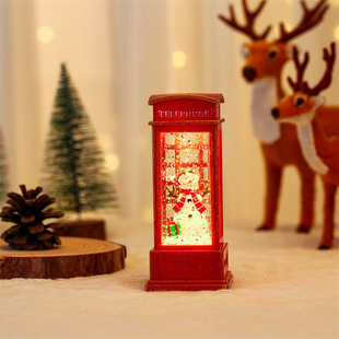 Christmas decorations for the elderly snowman water injection telephone booth small oil lamp Hotel KTV scene layout luminous ornaments