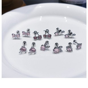 Cute kt cat bow ear bone nail pink stars sweet small titanium steel ear nail fashion women wholesale