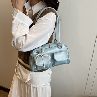 Korean Style Ballet Style Bow Armpit Bag for Women 2025 New Korean Style Large Capacity Pure Color Satchel Shoulder Bag