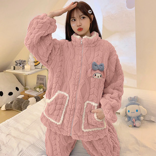 Women's Cute Cartoon Can Wear Sweet Home Clothes Student Autumn and Winter Flannel Thickened Plus Velvet Pajamas suit Winter