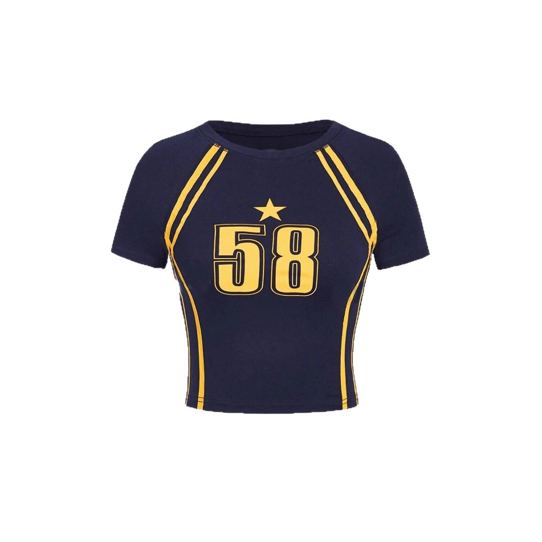 Y2K European and American Women's Clothing Personality Street Spring and Summer Amazon New T-Shirt Digital Printing Slim Round Neck Top Wholesale
