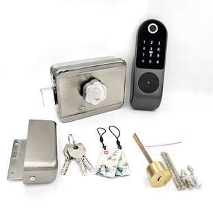 Old-fashioned security door changed to fingerprint lock courtyard door wooden door combination lock stainless steel iron door intelligent cow head lock waterproof