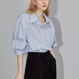 ELLE French Fashion Stylish Age-reducing Striped Shirt Women's 2025 Spring New Design Sense Loose Niche Top
