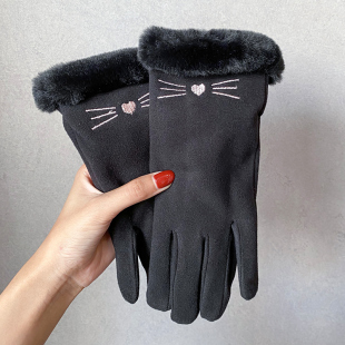 Gloves Winter Women's fleece-lined Thickened Warm Cute Suede Women's Riding Cold-proof Cycling Windproof Touch Screen Winter