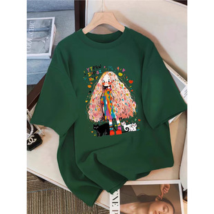 Extra Large Size Fat Girl mm Pure Cotton Short-sleeved T-shirt for Women Summer Cartoon Print Trendy Brand Casual Half-sleeved Top Versatile