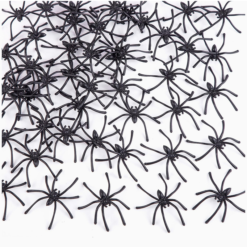 Halloween decorative plastic spider, realistic black spider prop, spider cotton accessory, scene decoration ornament
