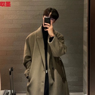 Woolen Coat Men's Autumn and Winter Thickened Mid-length Over-the-knee Coat Loose Trendy Brand Instagram Style Vintage Woolen Coat