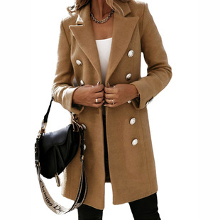 2024 cross-border wish Amazon new autumn and winter long sleeve suit collar double breasted girl coat coat for women