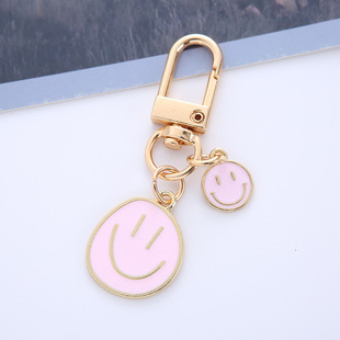 Korean-style oil-dripping smiley face alloy small pendant creative color size smiley face keychain lovers bag decorative small gift