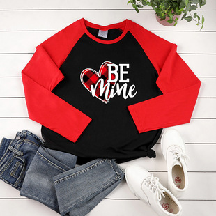 Женская футболка в клетку Love BE MINE, контрастный топ в клетку с длинными рукавами и принтом на День Святого Валентина, 2022