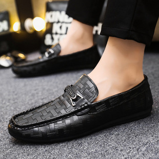 Doug Shoes Men's Casual Leather Shoes Spring Breathable Lazy Slip-on Men's Shoes 2025 New Driving Korean Fashionable